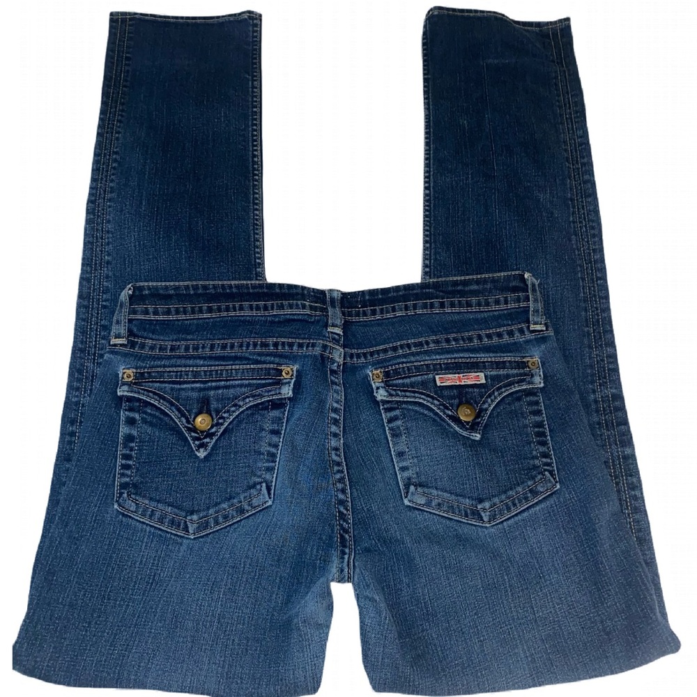 HUDSON MID RISE SLIM BABY BOOTCUT DARK WASH COTTON JEANS FLAP BUTTON POCKETS
